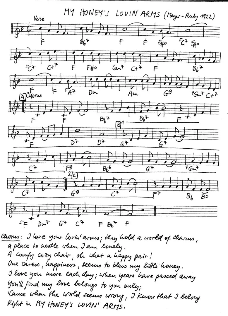 my honey's lovin' arms free jazz leadsheet - Courtesy of the Jungle Jazz Band